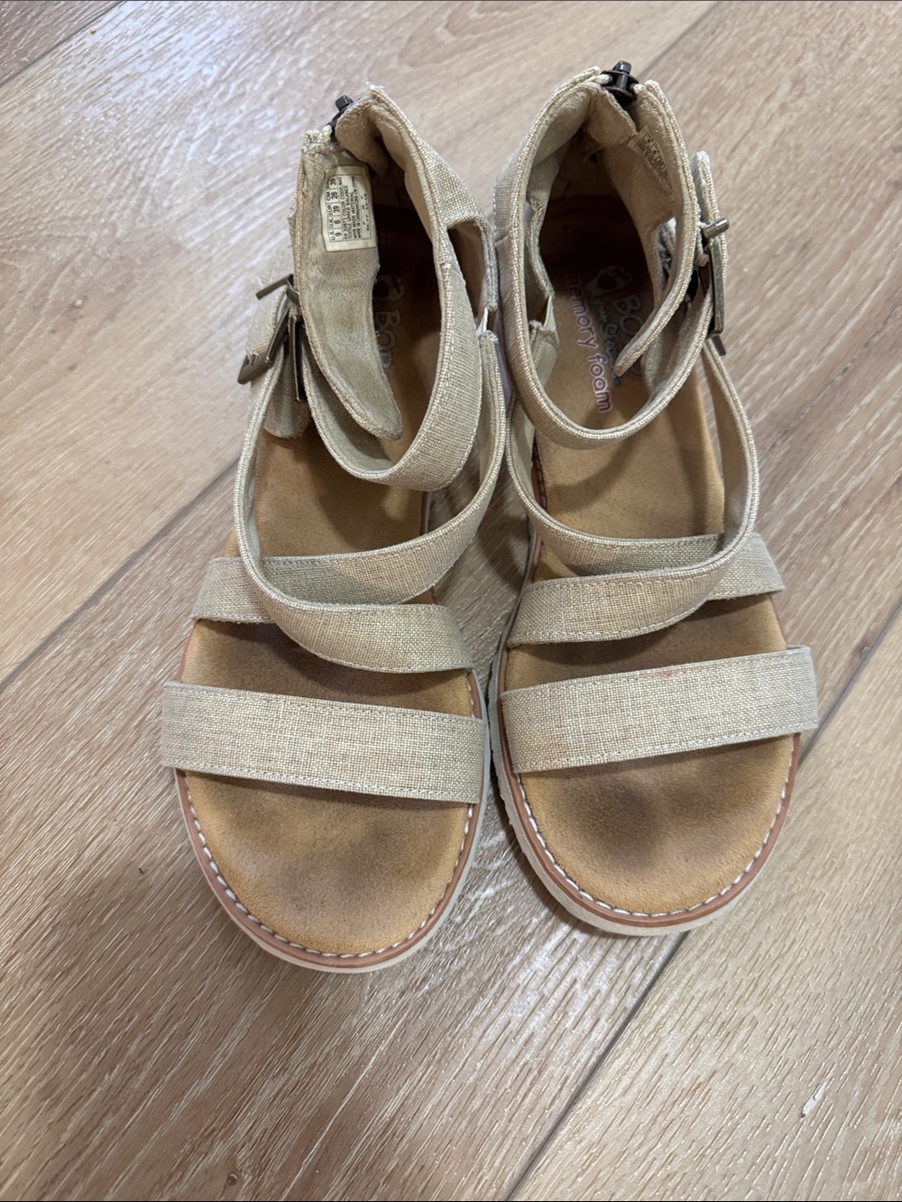BOBS from Skechers Beige Strappy Ankle-Wrap Sandals